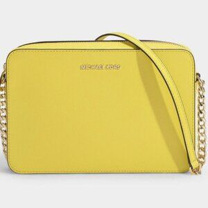 Michael Kors Jet Set East/West Crossbody | Bright Yellow Leather with Gold Chain